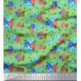 thumbnail image 2 of Soimoi Tissu Poly Georgette Imprimé Feuilles & Roses au Mètre 42 Pouces de Large, 2 of 3