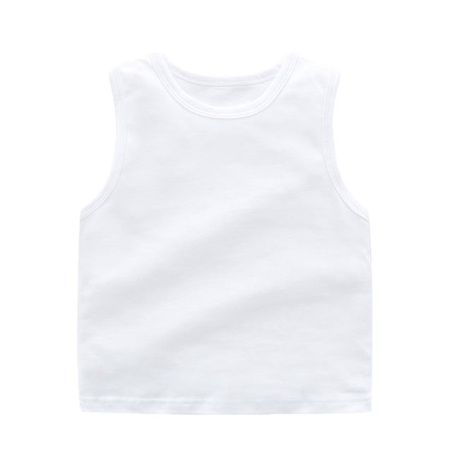 Kids Basic Cotton Tank Tops Unisex Solid Crew Neck Sleeveless Casual Wear