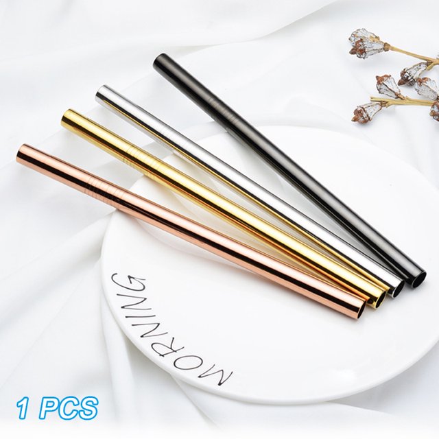 CAROOTU Straight/Bent Reusable Washable Straw Stainless Steel Colorful Drinking Straws Thickened Long Straw