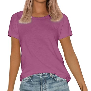 WTXUE Women'S T-Shirts Womens Short Sleeve Round Neck Shirts Summer Saving Top Basic Tee, Pink Large