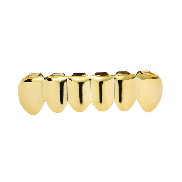 lionlar Copper Metal Mouth Custom 6 Top / Bottom Grills For , Halloween Cosplay Golden Bottom