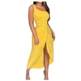 thumbnail image 1 of Fridja Robe Longue d'Été Unie Sans Bretelles pour Femme, Robe Fendue de Plage, Robe de Fête et de Boîte de Nuit, 1 of 5