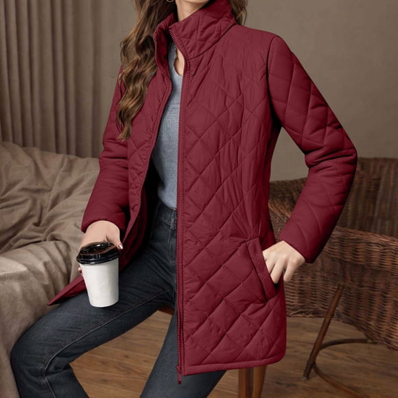 UPPADA Women's Winter Jackets Collared Trendy Puffy Coats Quilted Bomber Jacket Lightweight Warm Winter Outerwear Clothing Red,S Down Coat Woman Winter Savings