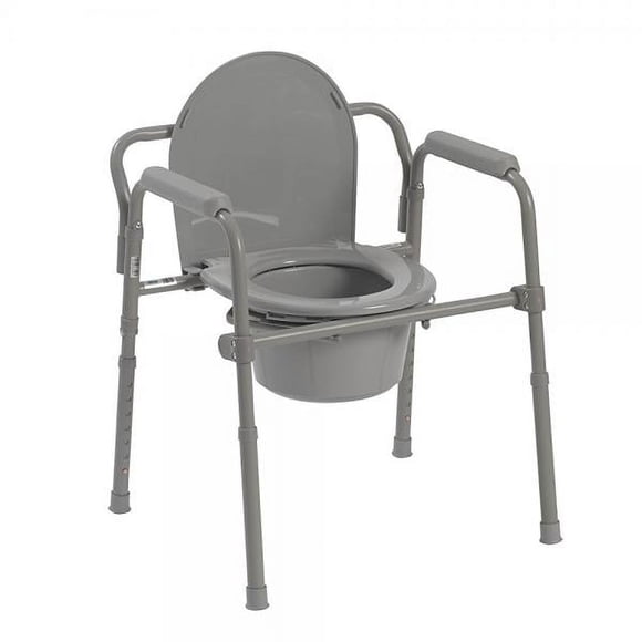 Drive Medical 11148-1 Steel Folding Bedside Commode, Grey, Bariatric, 18"x22.5"x35"