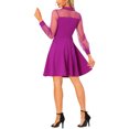 thumbnail image 3 of INSPIRE CHIC Robe de Soirée Rétro pour Femme à Col Plat, Manches Lanterne en Maille Transparente, Coupe Ajustée et Évasée, Violet m, 3 of 5