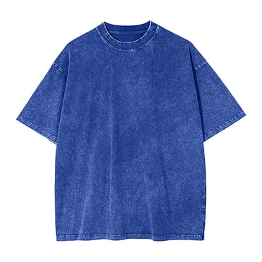 Ramiter T-Shirts en Coton Oversize pour Hommes Coupe Ample T-Shirt Vintage Délavé Unisexe Manches Courtes Chemises Décontractées Hauts T-Shirts Hommes Bleu,2TG