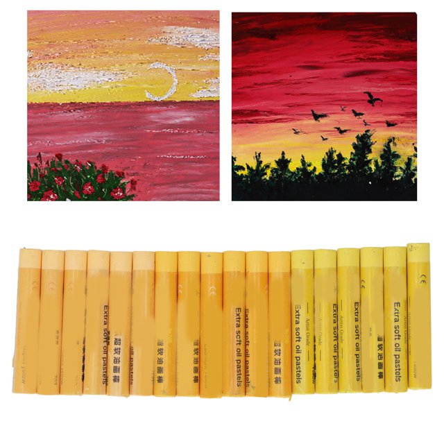 Oil Pastels, Vibrant Color Widely Soft Oil Pastels Yellow Series 18Pcs For Dotting
