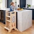 thumbnail image 4 of Gymax Wooden Toddler Standing Tower w/Chalkboard Montessori Games 3 Adjustable Heights, 4 of 9