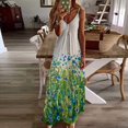 thumbnail image 2 of Robe Maxi à Imprimé Floral pour Femmes Sans Manches, Robes d'Été Décontractées, Col en V, Bretelles Spaghetti, Longue Robe Soleil, 2 of 4