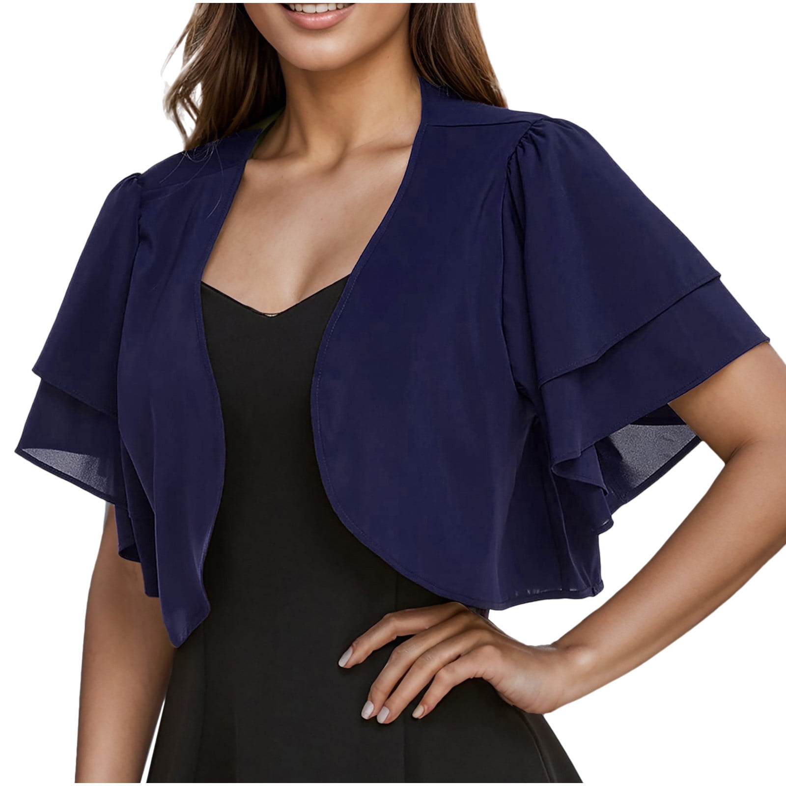 cute shrug for dresses Qholemyo Women's Bolero Shrugs Ruffle Sleeve Open Front Cardigan Cropped Chiffon Lightweight Colour:CORNFLOWER Vineyard Vines Women's Tessa Collection:Basic Maxi dress A very elegant and