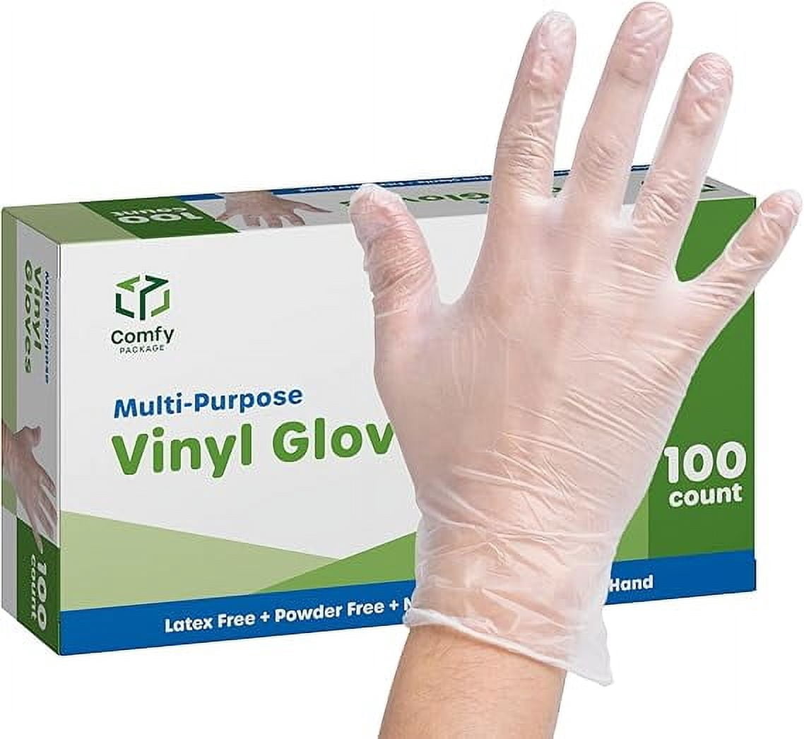 Comfy Package Disposable Vinyl Gloves Food Grade Latex-Free Clear