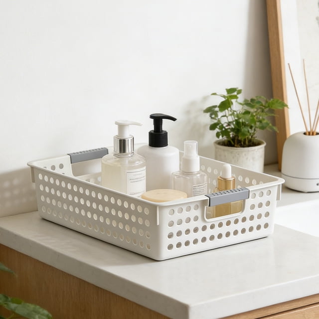 Cagogo Plastic Storage Baskets Organizer Bins, Multi-Purpose Bathroom Shower Caddy LaundryToyBasket, Waterproof Easy Clean Rectangular Basket for Kitchen Bedroom Countertop Decor