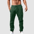 thumbnail image 3 of Men's Loose Plus Cotton Linen Summer Breathable Casual Cropped Pants Solid Drawstring Sweatpants Joggers, 3 of 5