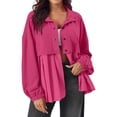 thumbnail image 2 of AherBiu Jackets for Women Button down Long Sleeve Ruched Patchwork Shirts Casual Loose Flowy Fall Outerwear, 2 of 7