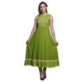 thumbnail image 1 of Bimba Robe Anarkali à Blocs Vert Pâle Col Mandarin Sans Manches Kurtis pour Femmes Robe Maxi à Imprimé X-Small, 1 of 6