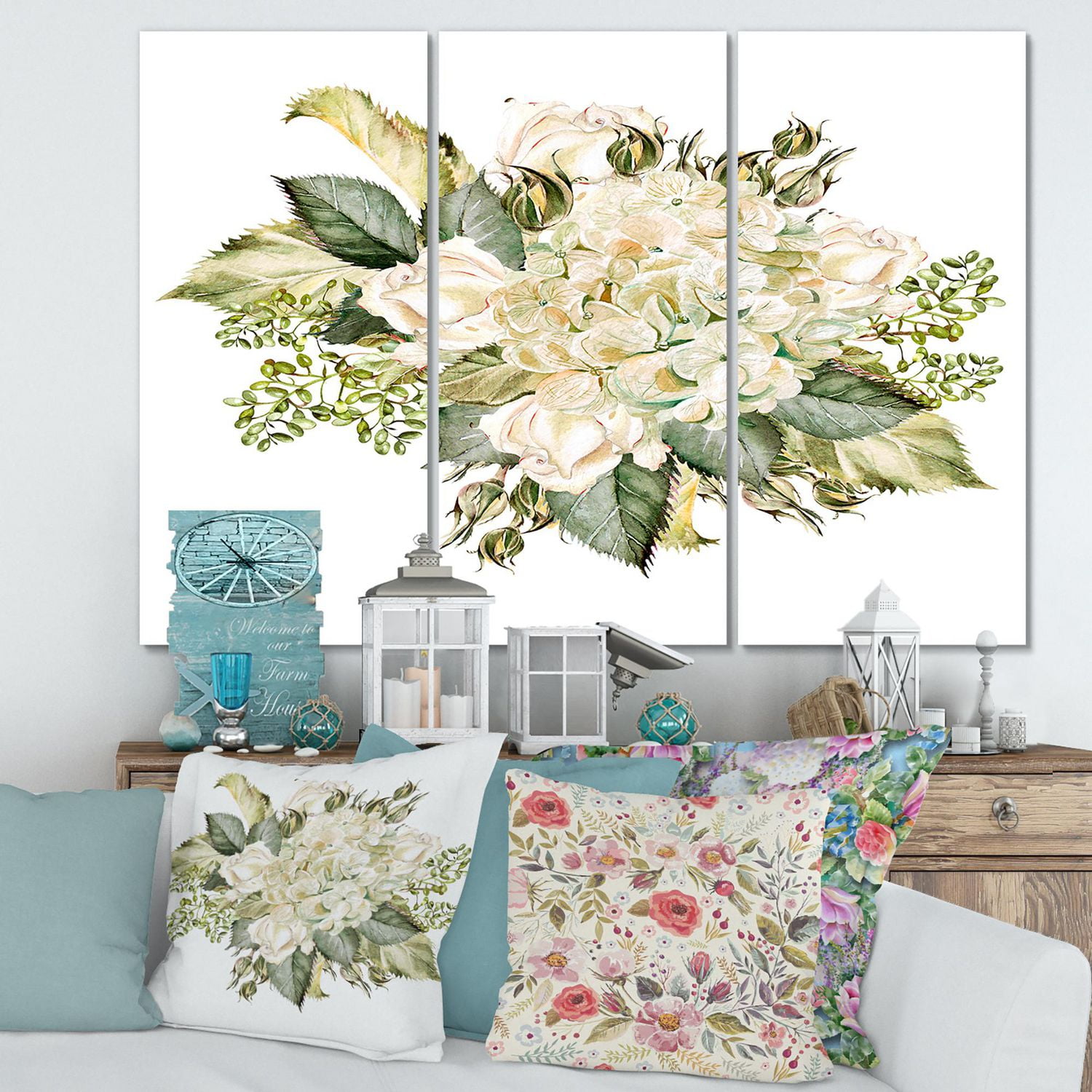 Designart Beau Bouquet Avec Hudrangea et Roses Art mural sur toile