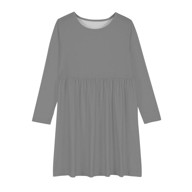 Bwiyojiz Tailles Mode 120-170 Robe à Manches Longues à Col Rond Filles Ligne Extensible Tournoyante Patineuse École Récital, 11 Ans, Cadeaux pour la Famille, Gris