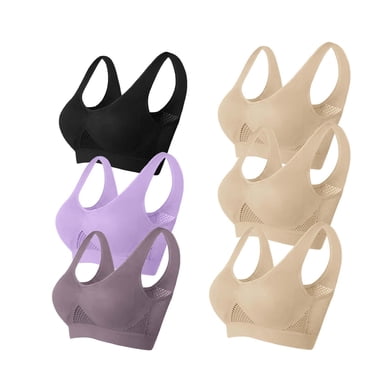 Pisexur 6 Pack Womens Bras High Impact Sports Bras Solid Color Everyday Bralettes Wirefree Seamless Workout Yoga Underwear Comfy Breathable Full Coverage Plus Size Bras for Women S-6XL