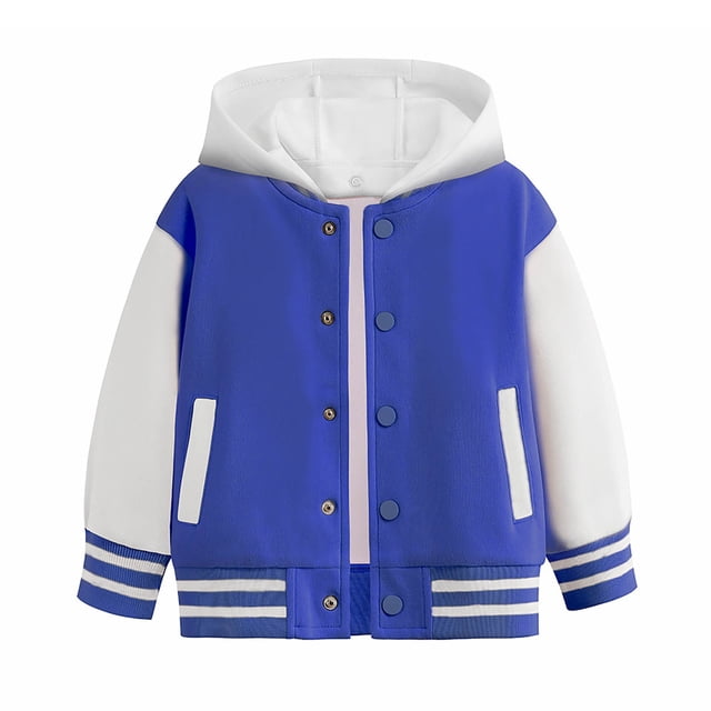GDREDA Boys Coat & Jacket Child Boys Girls Autumn Spring Long Sleeved Color Block Baseball Hooded Coat Top Clothes for Kids Stylish and Comfortable Outerwear
