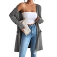 thumbnail image 3 of Cardigan Sweaters for Women Open Front Cardigan Casual Loose Fall Sweater with Pockets Gray M, 3 of 9