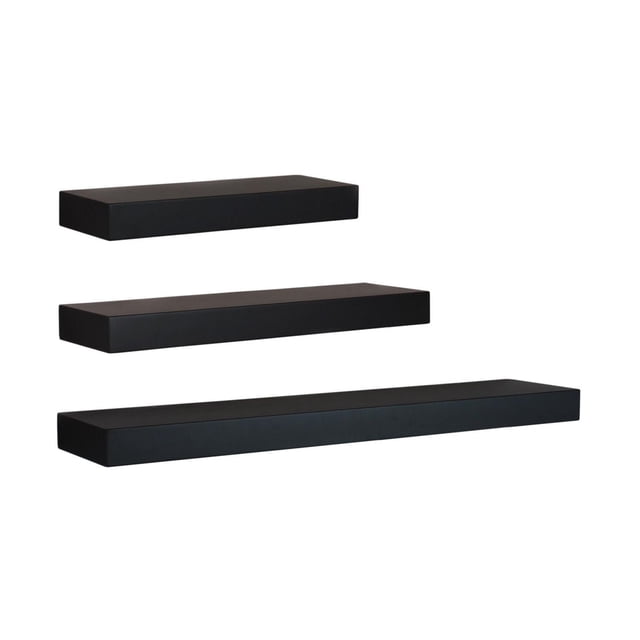 kieragrace Maine Étagères Murales, Ensemble de 3, Trois Étagères Flottantes Noires de Tailles Petites, Moyennes et Grandes avec une Forme Rectangulaire Propre, Faites de Panneau de Fibres de Densité Moyenne durable, Idéales pour Exposer une Déco Légère dans les Espaces de Vie