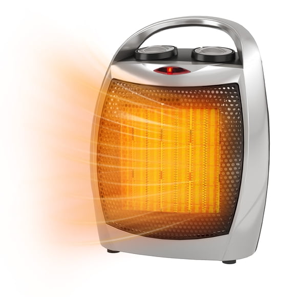 Chauffage d'Appoint Électrique Portable, 1500 W et 750 W avec Thermostat, Chauffage Rapide 2-en-1 en Céramique pour Bureau et Ventilateur, Sécuritaire et Silencieux pour Bureau, Chambre, Utilisation sous le Bureau, Protection contre le Basculement et la Surchauffe