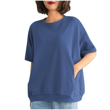 Tnhcen Plus Size Women's Loose Fit Round Neck Short Sleeve Sweatshirt - Basic Two Pockets Shirt with Nylon Spandex Blend Fall Fashion Essentials for M-4XL