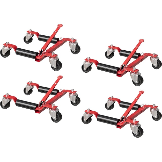 Car Wheel Dolly with Tire Jack 1500 lbs Capacity Portable Trailer Dolly with Pedal Jack 12in Wheel Support Vehicle Positioning Dolly for Auto Repair and Moving Set of 4 Red