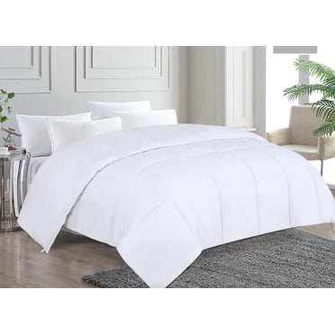 Couette décorative Marina, duvet d'oie ultra doux, matelassée, respirante, de luxe, blanche, toutes saisons, avec pattes d'angle