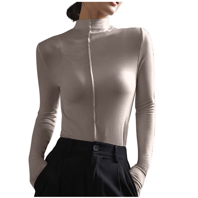 AherBiu Chandails à Manches Longues pour Femmes Couche de Base sous-Maillots Col Roulé Coupe Ajustée T-Shirts Blouse