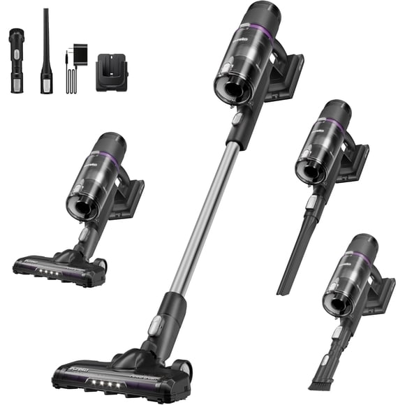 Eureka ReactiClean Aspirateur Sans Fil, Aspirateur-Balai à Aspiration 20,3 kPa pour Poils d'Animaux, Plancher Dur, Tapis, Autonomie 50 Min, Batterie Détachable, Filtration HEPA 2-en-1 Portatif, 5,5 Lb NEC410BK