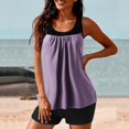 thumbnail image 4 of RKSTN Tankini Swimsuits for Women Summer Fashion Solid ColorConservative Two Piece Set Bathing Suits with Boyshorts Loose Plus Size Round Neck Sleeveless Pleated Swimsuits, 4 of 5