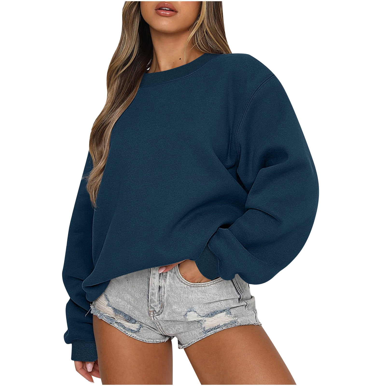 Timegard Womens Top Crewneck Long Sleeve Drop Shoulder Pullover Fall Casual Loose Comfy Sweatshirts