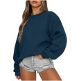 thumbnail image 2 of Mefallenssiah Mode Chandail Décontracté à Manches Longues à Col Rond pour Femmes, Coupe Ample, Hauts Blouse Bleu Marine P, 2 of 7