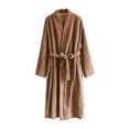 thumbnail image 1 of HAiming Robe en Molleton Duveteuse Rayée d'Hiver Chaude à Manches Longues à Col en V Douce et Confortable avec Ceinture à la Taille, 1 of 4
