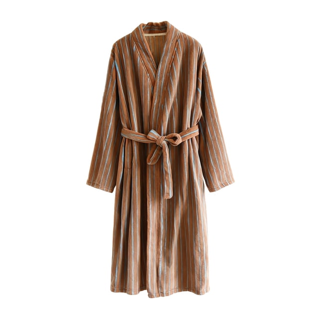 HAiming Robe en Molleton Duveteuse Rayée d'Hiver Chaude à Manches Longues à Col en V Douce et Confortable avec Ceinture à la Taille