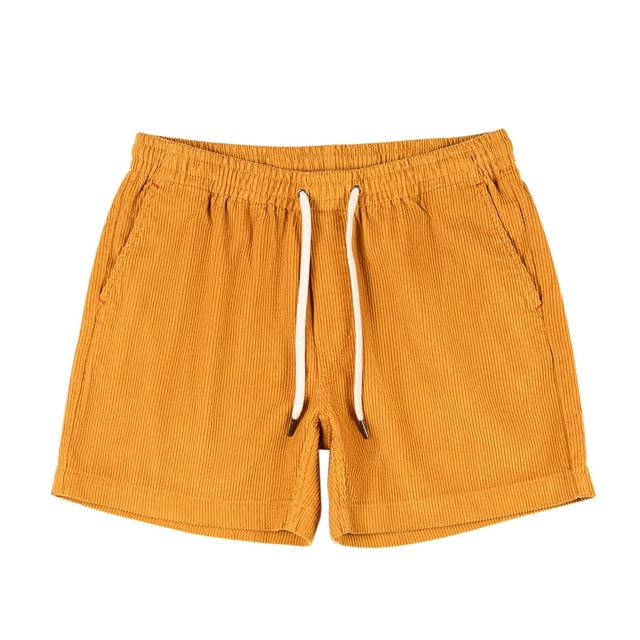 Sentmoon Mens Corduroy Shorts Lightweight Elastic High Waist Bathing Suit Straight Drawstring Solid Color 2025 Summer Athletic Shorts with Pockets Athletic for Leisure Wear Yellow XXL