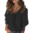 thumbnail image 1 of Innerwin Pullover Solid Color Women Knit Tops Work V Neck Loose Tunic Blouse Black L, 1 of 2