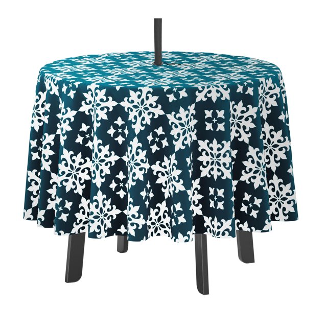 Vargottam Nappe d'Intérieur/extérieur 58 pouces avec trou de parapluie et Nappe imperméable à glissièreCouvre-tables pour table d'arrière-cour - Vert Sarcelle