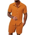 thumbnail image 1 of TIMIFIS Men's Cotton Linen Sets Short Sleeve Pleats Suits 2 Piece Button Shirt and Shorts Beach OutfitsFall, 1 of 8
