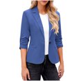 thumbnail image 2 of Blazer Décontracté pour Femmes, Ouvert devant, Manches 3/4, un Bouton, Veste de Travail, Bleu, 2 of 9