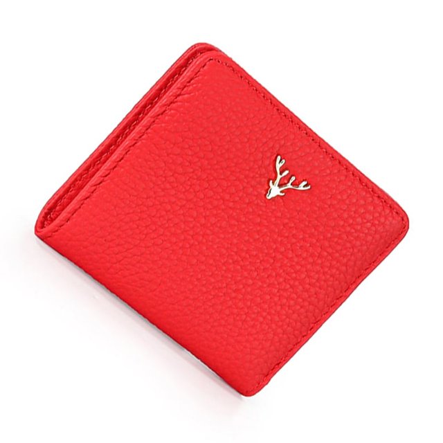 mmirethe Women Short Mini Wallet Chic Deer Button Purse Solid Color Soft Leather Handbag Cash Photo Card Holder Large Capacity Red
