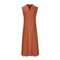 thumbnail image 4 of Ovzne Robes Grande Taille pour Femmes Rondes Robe d'Été Femmes Été Coton et Lin Couleur Unie Décontractée Col Rabattu Sans Manches Robe à Boutons Grande Taille Robe Maxi Liquidation, 4 of 6