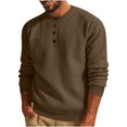 thumbnail image 1 of Yuyuzo Sweatshirts for Men Long Sleeve Round Neck Buttons Pullover Knitted Textured Solid Color Tops, 1 of 6
