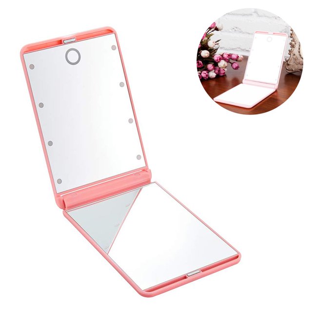 LOVEVER Cosmetic Mirror With Led Lights Dimmable Touch Sensor Magnification Glass Folding Makeup Mirror For Women Portable - White