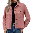 thumbnail image 1 of Timegard Button down Shirts for Women Cropped Long Sleeve Jackets Fall Solid Color Casual Loose Tops, 1 of 8