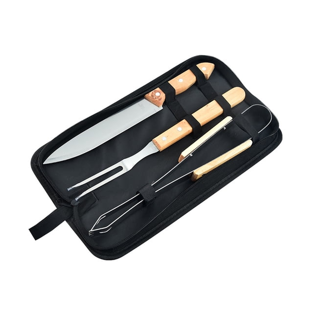 Baohd Hiking Barbecue Cooking Tools Grilling Stainless Steel BBQ Fork Set Washable Portable Backpacking Picnic with Storage Bag 3PCS/Set