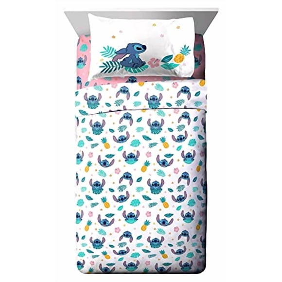 Disney Lilo and Stitch Denim Hawaïen Ensemble de Draps 3-Pièces pour Lit 1 Place Pour Enfants, 100% Polyester