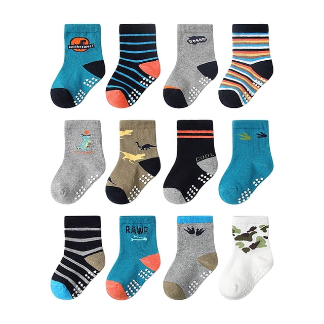 Splozh Chaussettes pour Bébé Multipack Coton 12 Pcs Chaussettes pour Enfants Confortables Douces Mode Mignon Dessin Animé Chaussettes de Sol pour Enfants Violet, 5-7 Ans