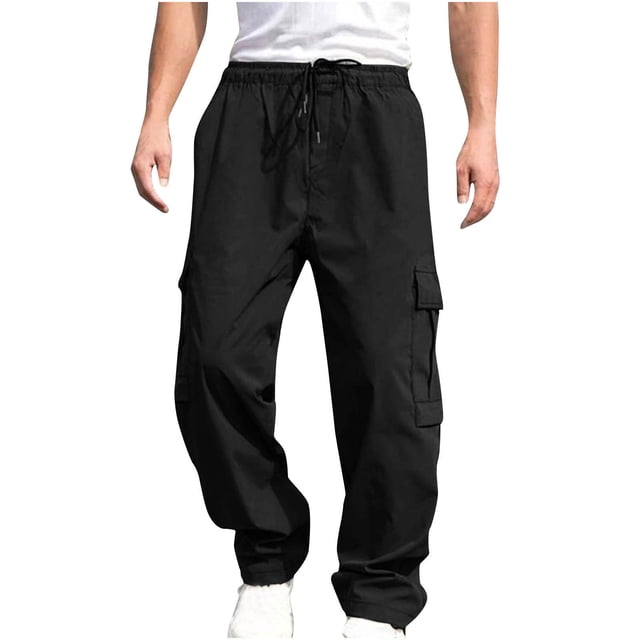 Dagugfen Cargo Pants for Men Straight Leg Drawstring Elastic Waist Loose Comfy Outdoor Hiking Pants
